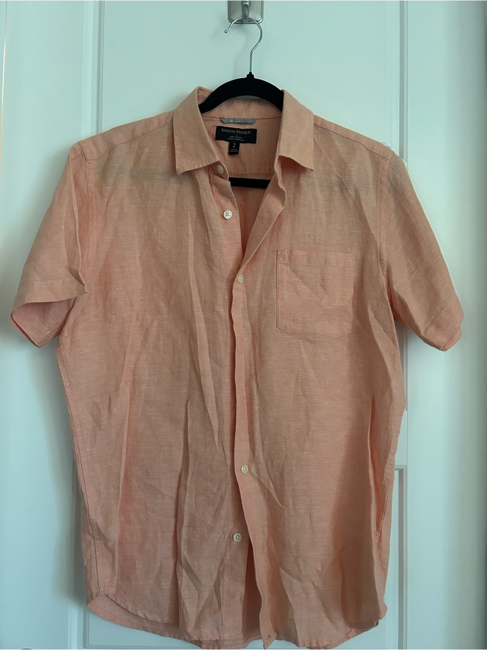Banana Republic Peach Short-Sleeve Linen Button-Down Shirt